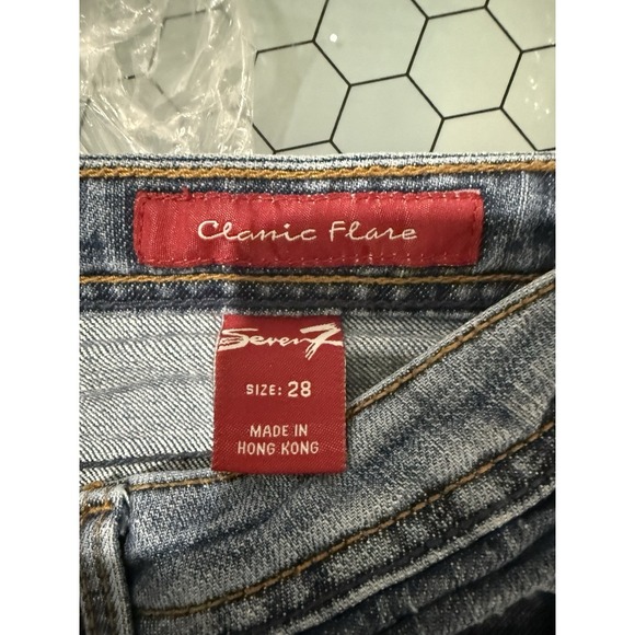 SEVEN 7 WOMENS JEANS SIZE 28 CLANIC FLARE MEDIUM WASH LOW RISE DENIM - Picture 3 of 8